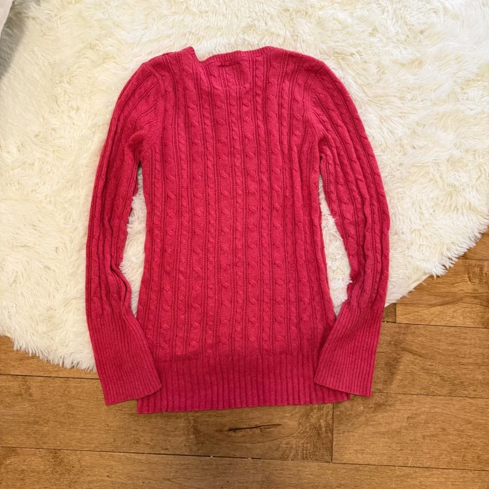 American Eagle Pink Cable Knit V-Neck Sweater Womens XL Y2K Preppy Vibe